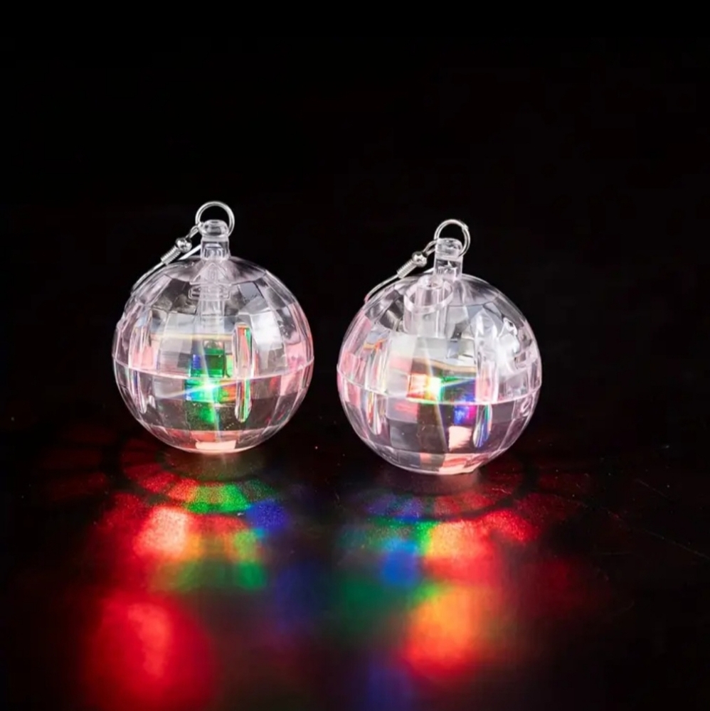 🪩👂Colorful LED Disco Ball Earrings W/Transparent Acrylic Casings (OS) 🪩👂NWT